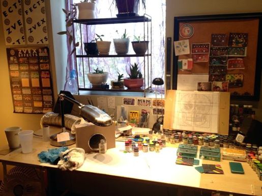 One of the artists' desks