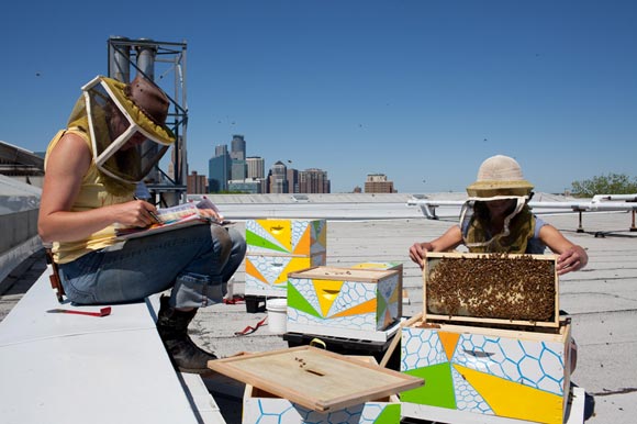 Bee keeping on the roof of the Weisman Art Museum 